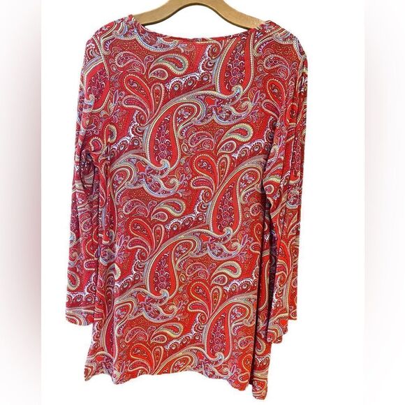 Baja Blue Sz M Orange Paisley Flowy Flared Sleeves Summer Beach Swim Cover - Picture 2 of 6